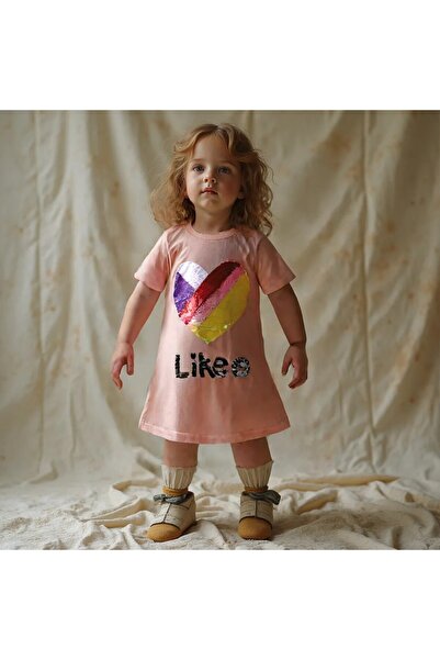 BY-GRİ فستان بناتي مزين بالترتر باللون الرمادي