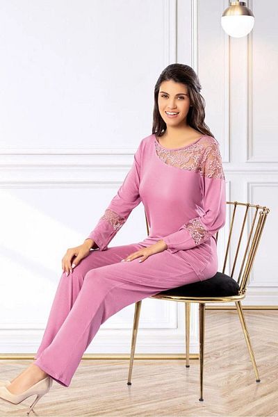 bacc Women's Dusty Rose Lace Detailed Pajama Set Bcan- 258617 Fa