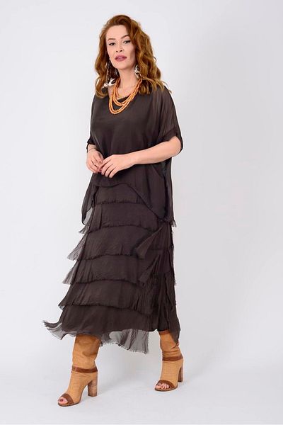 Bohem Stil Rochie de mătase din mătase cu jumătate de mânecă, mărimea 2 italiană
