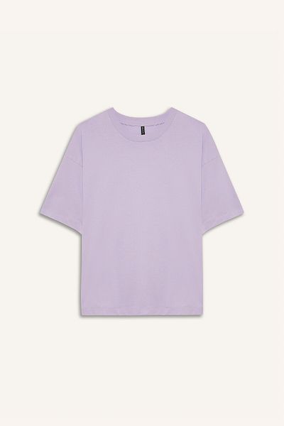 DeFacto Tricou cu mânecă scurtă din bumbac pieptănat simplu, cu mânecă scurtă, cu croiala largă, cu gât de bicicletă C0099AX25SP