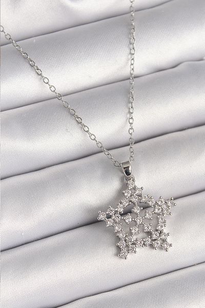 Skygo 316L Steel Silver Color Chain Zircon Stone Snowflake Model Women's Necklace - Tj-Bko9896
