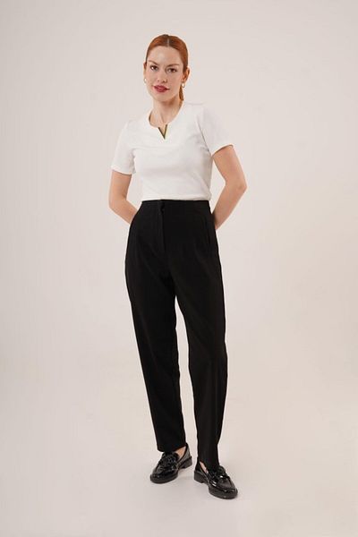 Moda Asmira    Black Trousers with Double Collar Detail
