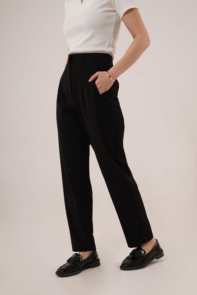 Moda Asmira    Black Trousers with Double Collar Detail