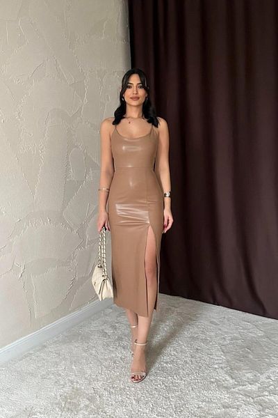 Miracle Omni Beige Backless Leather Dress