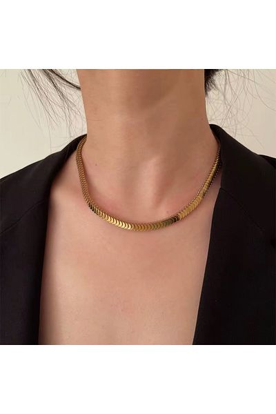Siya Silver Herringbone Sequin Tarnish Stainless Steel Chain Necklace