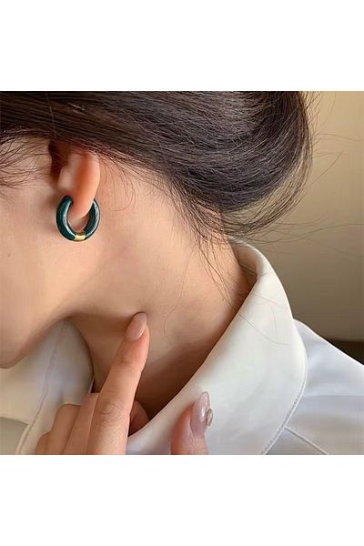 Siya Silver Colorful Enamel Gold Color Small Hoop Steel Earrings