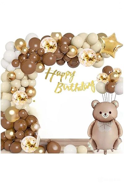 Laviyosa Bow Tie Bear Foiled Coffee Cream Balloon Boy Girl Child Decoration Birthday Party Set Ornament