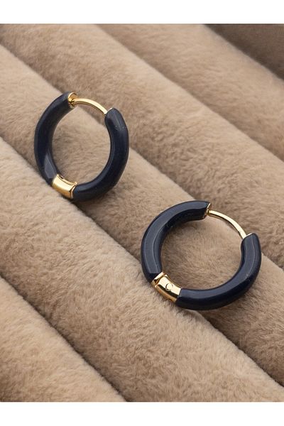 Siya Silver Colorful Enamel Gold Color Small Hoop Steel Earrings