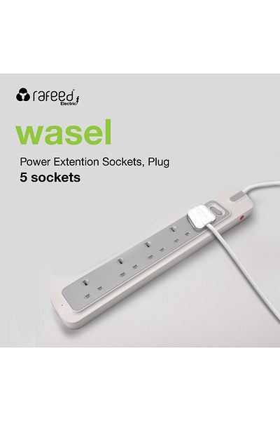 RAFEED 3m 5 sockets Extension Lead, Surge Protection, 2990W, 13A