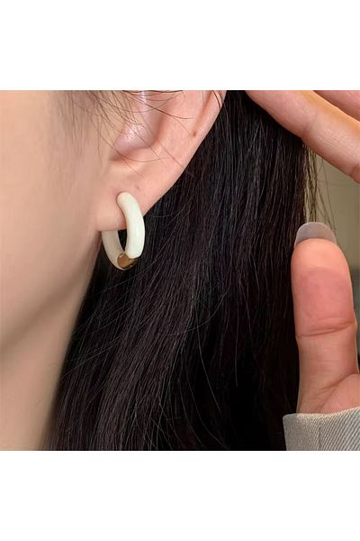 Siya Silver Colorful Enamel Gold Color Small Hoop Steel Earrings