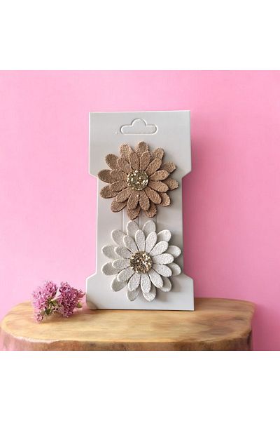 damlakidsmoda Set de catarame pentru bebelusi fetita cu par mic floare bej Alb 2 buc