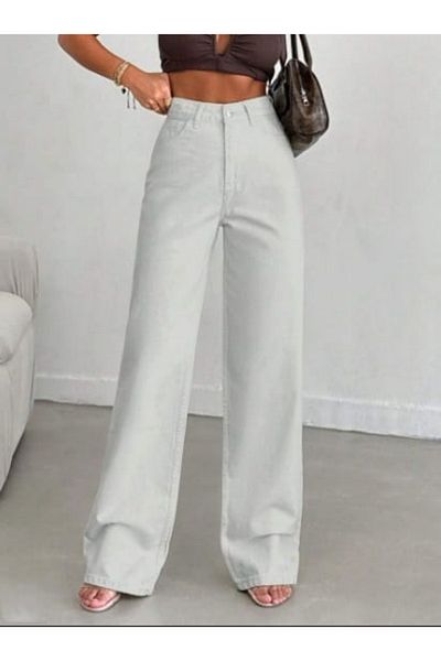 SHEVEGA White High Waist Wide Leg Palazzo Jean Trousers