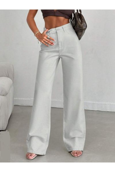 SHEVEGA White High Waist Wide Leg Palazzo Jean Trousers