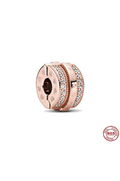 POSEİDONS JEWELLERY Rose Renk Sparkling Pave Lines Logo Minik Kalp Detaylı Gü...