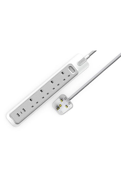 RAFEED 2m 4 sockets Extension Lead, Surge Protection, 3250W, 13A, 3 USB Ports