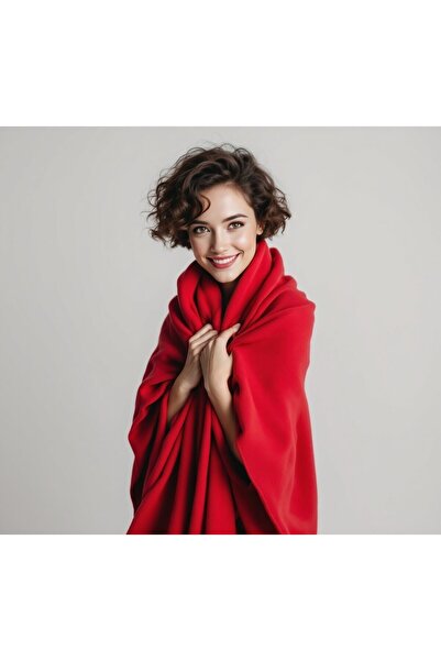 ecottonworks KIrmızı Polar Şal Geniş Polar Şal