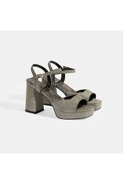 Desa Women's Platinum Buckle Detailed Heeled Evening Dress Sandals
