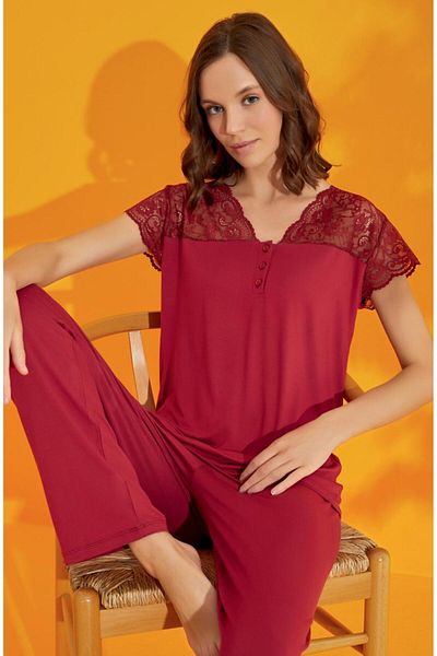 bie's Set de pijamale cu mânecă scurtă, cu mânecă scurtă, cu nasturi, cu decolteu în V, din viscoză, lycra