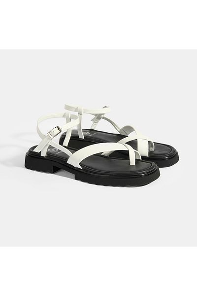 Desa Sandale din piele Flip Flop albe de damă