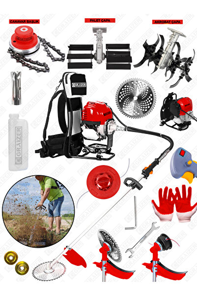 Graizer Gtx-20 Sırt Tipi Benzinli Motorlu Ot Çalı Tırpanı Çim Biçme Makinesi Tirpan Çift Çapa