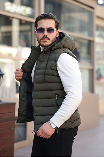 gm giyimarket Men's Seasonal Detachable Hooded Puffer Vest with Pockets