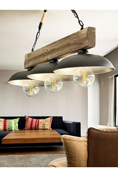 ONUR AVİZE Retro Wıntage Tokyo 3'lü Ahşap Avize