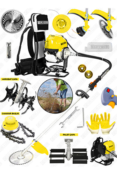 Graizer Gtx Sırt Tipi Benzinli Motorlu Ot Çalı Tırpanı Çim Biçme Makinesi Tirpan Çift Çapa