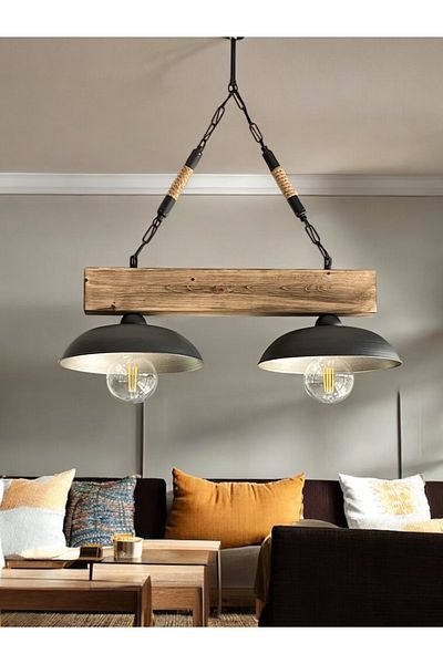 ONUR AVİZE Retro Wintage Tokyo 2-Piece Wooden Chandelier