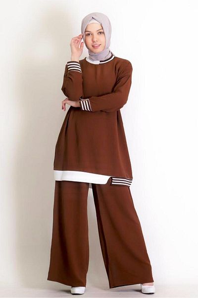 MODA Ribbed Imported Ayrobin 2 Piece Set Tunic Hijab Clothing - Tunic Length 85 Cm. Pants Length 100 Cm.