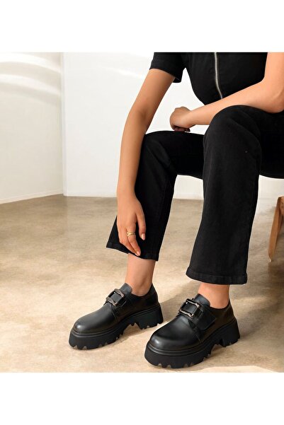 Saracshoes Kadın Loafer Siyah Tokalı Stan