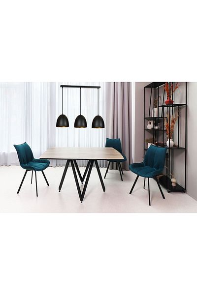 RİOLİGHT Vintage,Retro,Rustic 3Xe27 Black Metal Table Top Row Chandelier with Lamps Length:60Cm