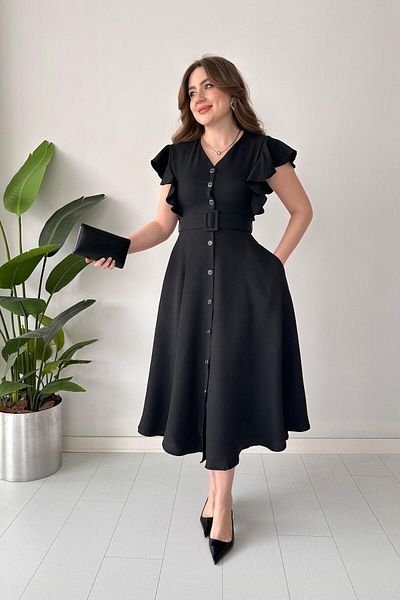 MaziButik Cămașă - Rochie neagră cu volan