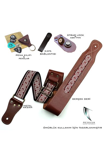 MEDUSA Real Leather Bass and Electric Guitar Strap, Full Set