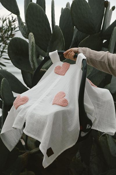 DERY BABY Teddy Powder Heart Zippered 2 Layer Muslin Stroller Cover