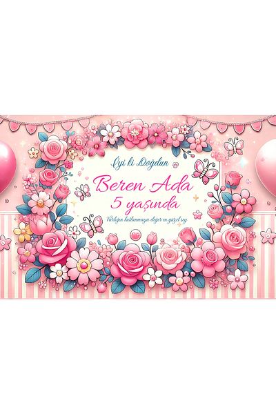 arduçlazer Concept de ziua de naștere cu flori roz 100x150 cm Banner european din prelata