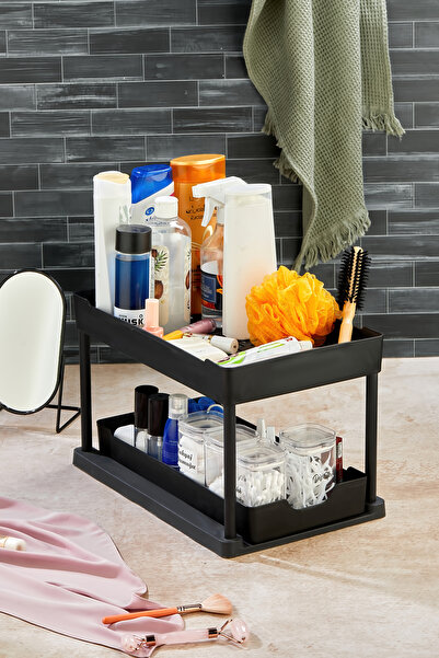 origa SİYAH 2 KATLI SÜRGÜLÜ ÇEKMECE BANYO RAFI