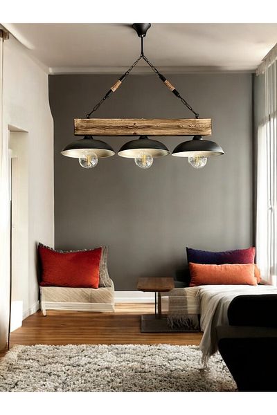 ONUR AVİZE Retro Wintage Tokyo 3-Piece Wooden Chandelier
