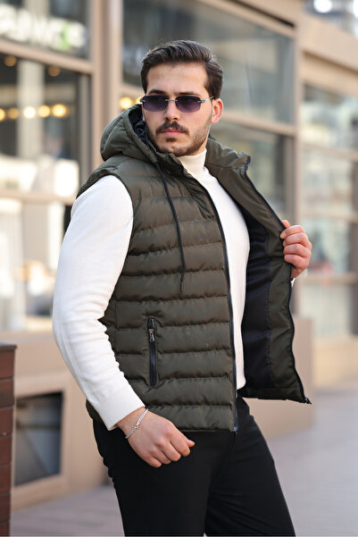 gm giyimarket Men's Seasonal Detachable Hooded Puffer Vest with Pockets