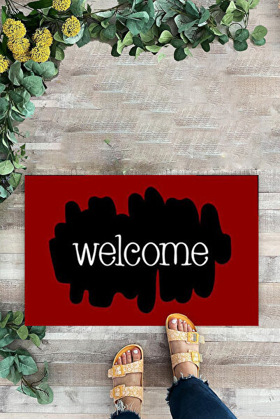 KARMAT أحمر، مرحبًا، سجادة باب مطبوعة رقمية حديثة، سجادة باب أمامية داخلية وخارجية