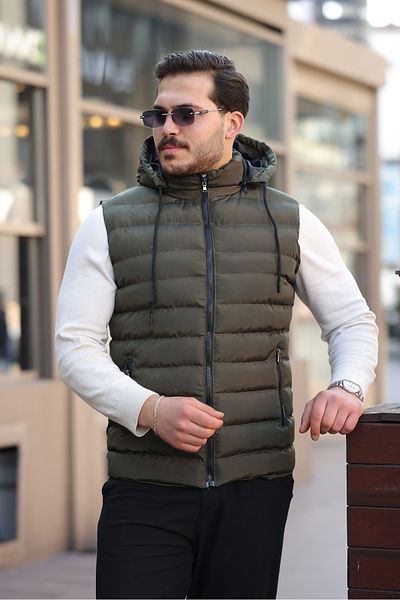gm giyimarket Men's Seasonal Detachable Hooded Puffer Vest with Pockets