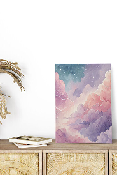 qoeuyl boutique Ροζ και μωβ σύννεφα No:1 Ρετρό Vintage 18x27 MDF Ξύλινη αφίσα...