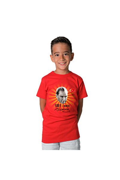 HediyeMania Κόκκινο μπλουζάκι Ατατούρκ με τύπωμα για παιδιά Μουσταφά Κεμάλ Μπ...