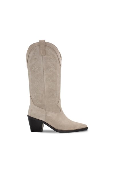 Vario Genuine Suede Heeled Western Women's Boots Beige Split (Beige Spli̇t)