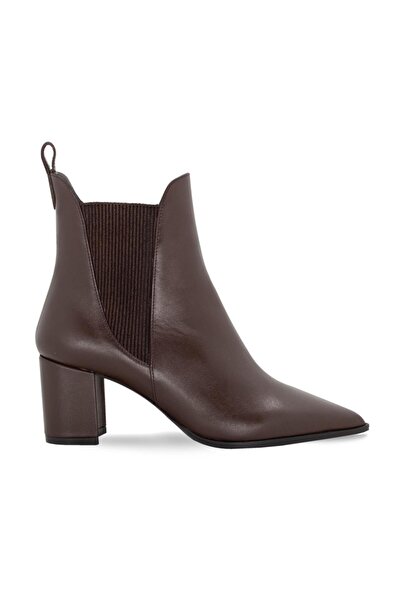 Vario Hakiki Deri Kalın Topuk Chelsea Kadın Bot Kahve C2206