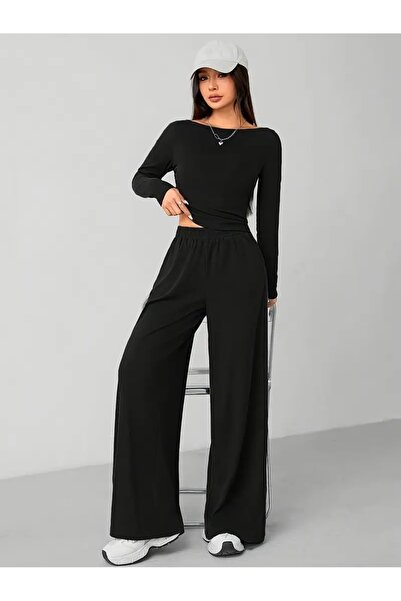 CAONNES Pantaloni de trening negri, largi, de damă, mărime mare, îmbrăcăminte...