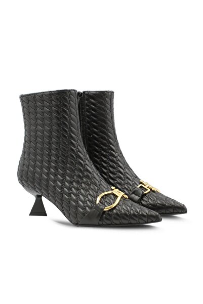 Vario Hakiki Deri Kapitone Tokalı Kadın Bot Nappa Nero (SİYAH)