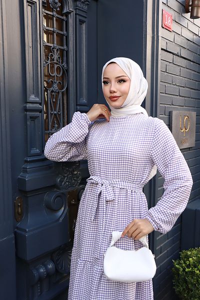 modessia ΓΥΝΑΙΚΕΙΟ Μωβ Πολυστρωματικό Φόρεμα Hijab από ύφασμα μακρύ Seersucker 0397