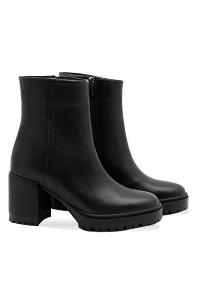 Vario Hakiki Deri Kalın Taban Bağcıklı Uzun Bot Sıyah (BLACK)