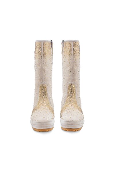 Vario Vizon Süet Diz Üstü İnce Topuklu Çizme Vızon Suet(MİNK SUEDE)