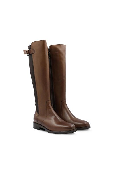 Vario Hakiki Deri Tokalı Diz Altı Kadın Çizme Tabacco (DOĞATÜTÜN)